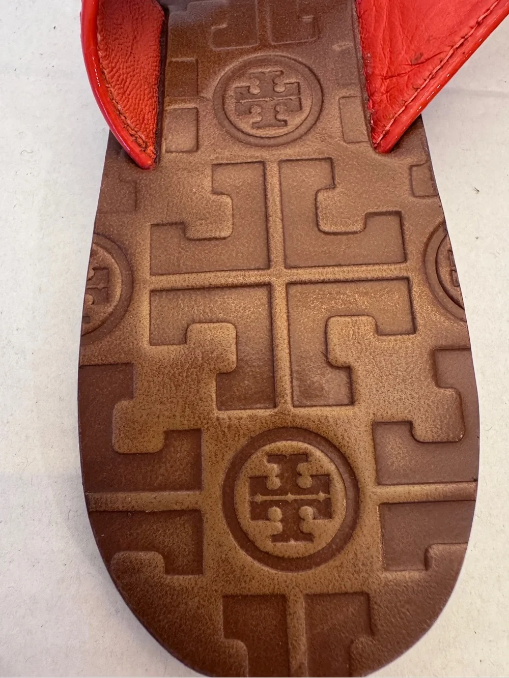 Tory Burch Womens 8M Thora Patent Leather Thong Flip Flops Flats Red Summer Pool